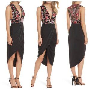 SauLee Mila Embroidered Tulip Skirt Dress